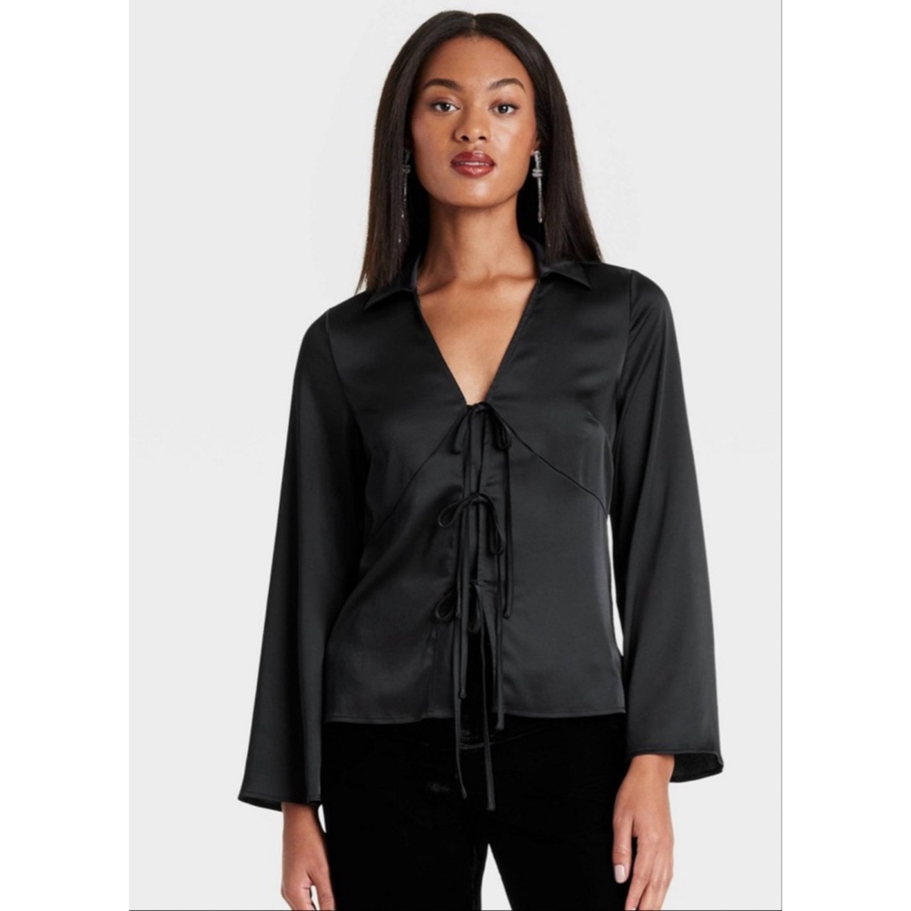 ✨ A New Day™ Satin Tie Blouse – Black – XL – NWT ✨